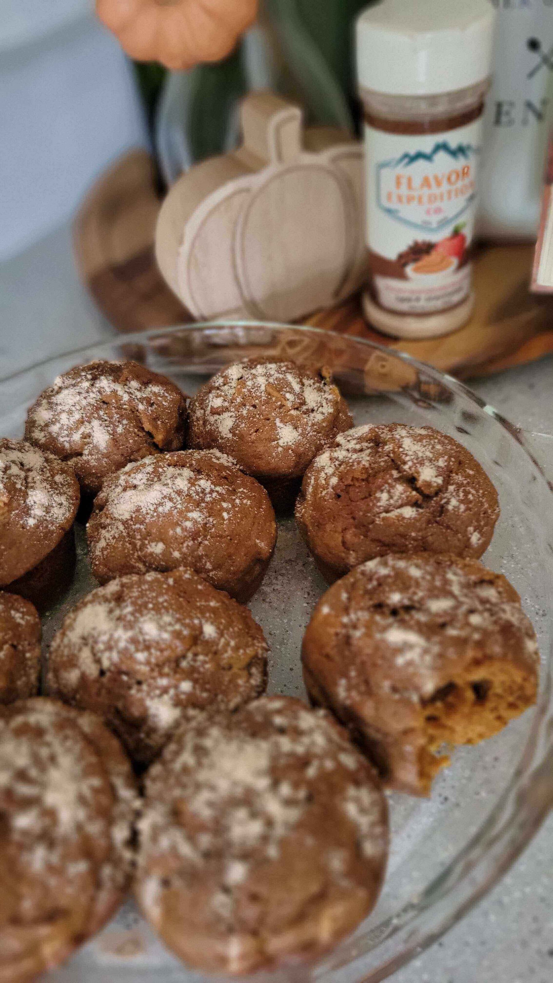 Old Salem Pumpkin Muffins fresh out of the oven, topped with a sweet-salty crunch and ready to enjoy.