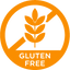 Gluten-free symbol with a wheat stalk crossed out in orange, indicating gluten-free products.