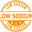 Orange circular stamp design declaring 'Low Sodium' for healthy food choices.