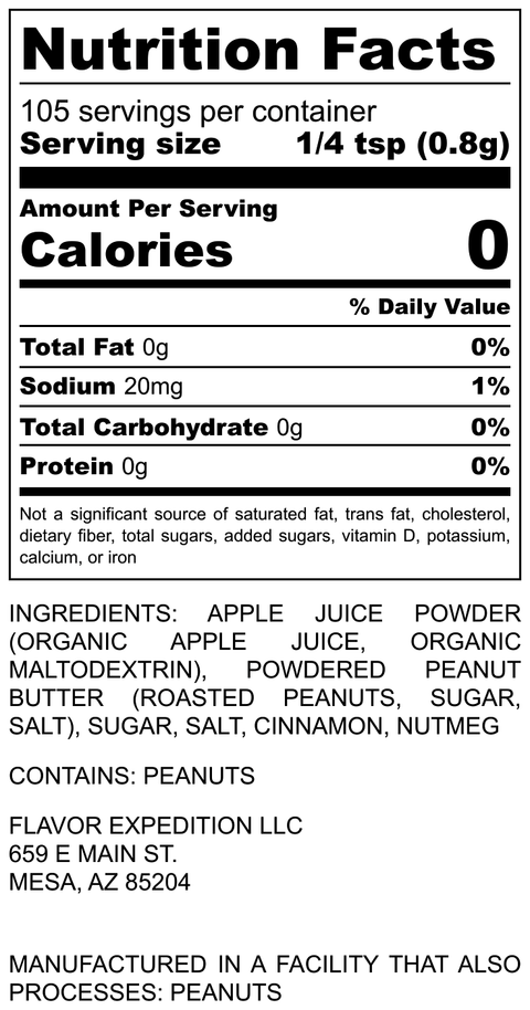 Flavor Expedition Co. Peanut Butter Spiced Apple Popcorn Seasoning Nutrition Facts