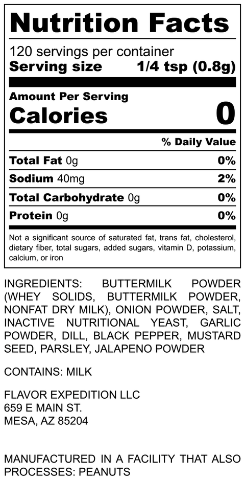 Flavor Expedition Co. Sour Cream Onion Jalapeno Popcorn Seasoning Nutrition Facts