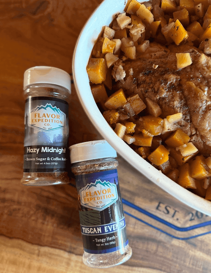 Autumn Harvest Crockpot Pork Loin (Tuscan Style!) with spices from Flavor Expedition for a cozy meal.