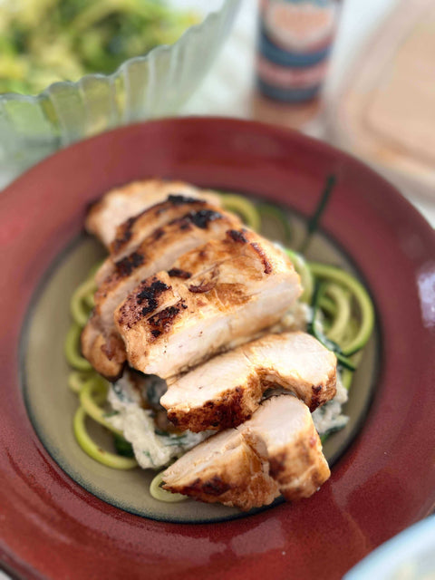 Honey Garlic Habanero Chicken with Lemon Ricotta Zoodles