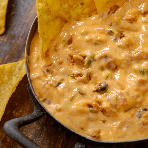 Delicious Crack Chicken Queso Dip served with crispy tortilla chips, perfect for parties and gatherings.