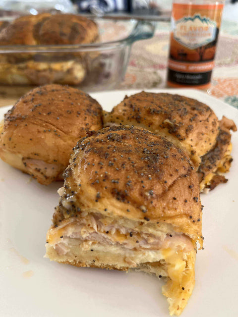 Delicious Game Day Turkey Sliders on a plate with tasty seasoning, perfect for parties and gatherings.