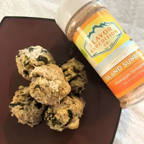 Delicious Sweet & Spicy Turkey Bites served with Island Sunrise seasoning on a plate, perfect for any meal.
