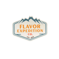 Flavor Expedition Co Sticker with rugged mountain design, weatherproof sticker for coolers and water bottles.