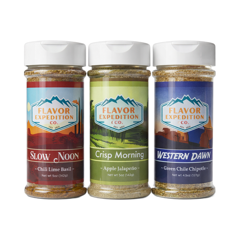 Southwest Vibes seasoning pack featuring Slow Noon, Crisp Morning, and Western Dawn spices.