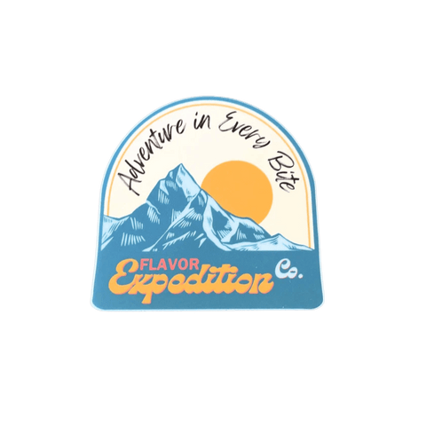 Adventure in Every Bite Sticker, weatherproof mountain-inspired design perfect for water bottles and coolers.