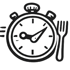 Black icon of a stopwatch with a fork on a white background