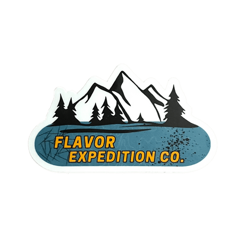 Hit the Slopes Sticker design featuring mountains and trees, perfect weatherproof sticker for winter adventures.