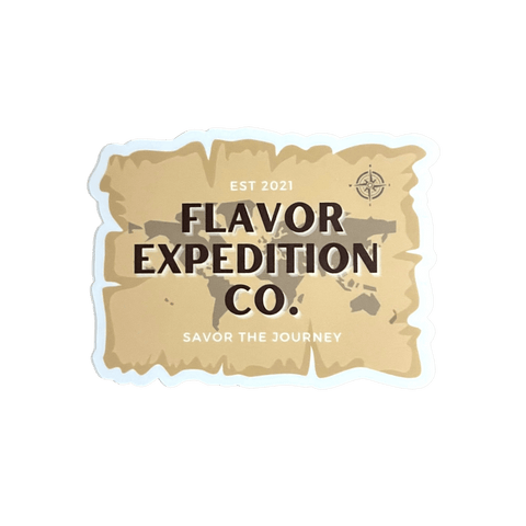 Timeworn Map Sticker from Flavor Expedition Co. with rugged design and motto "Savor the Journey." Weatherproof sticker.