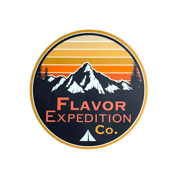 Mountain Sunset Sticker showcasing rugged peaks and vibrant colors, perfect weatherproof sticker for adventure gear.