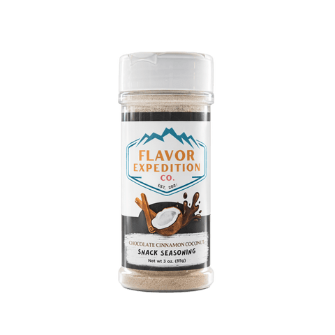 Bottle of Flavor Expedition Co. snack seasoning on a white background