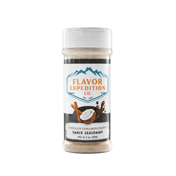 Bottle of Flavor Expedition Co. snack seasoning on a white background