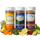Three jars of Flavor Expedition Co. spices with corresponding ingredients on a white background