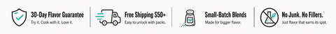 Set of icons and text related to product features on a white background