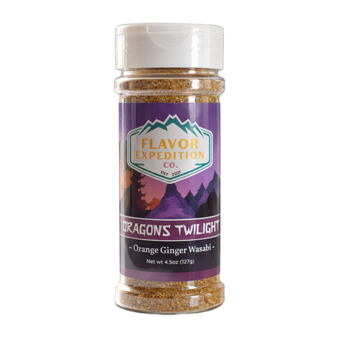 Orange Ginger Wasabi Seasoning - Dragons Twilight in a clear bottle by Flavor Expedition Co.