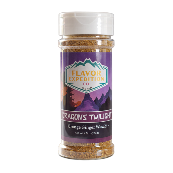 Orange Ginger Wasabi Seasoning - Dragons Twilight in a clear bottle by Flavor Expedition Co.