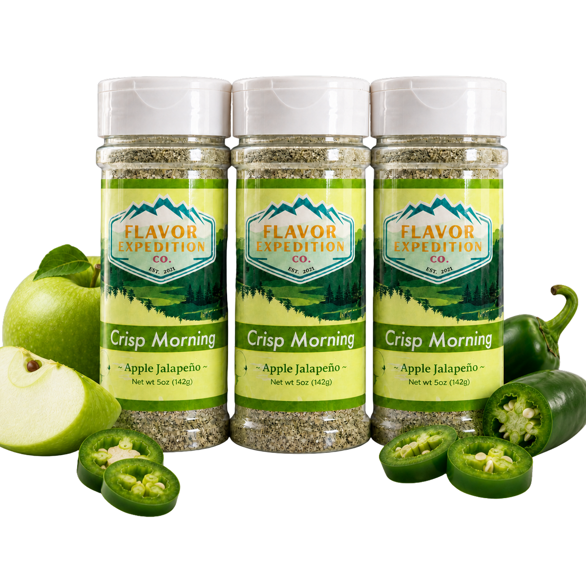 Apple Jalapeno Seasoning by Flavor Expedition Co., featuring apple and jalapeno flavors in 5 oz bottles. [pack-3]