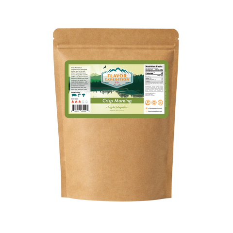 Kraft paper packaging with a green label on a white background