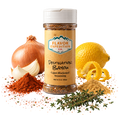 Cajun Blackened Seasoning bottle surrounded by spices, lemon, onion, and garlic for flavorful cooking. [pack-1]