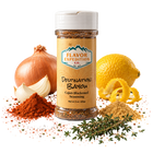 Cajun Blackened Seasoning bottle surrounded by spices, lemon, onion, and garlic for flavorful cooking. [pack-1]