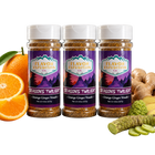 Three bottles of Flavor Expedition Co. 'Dragon's Twilight' seasoning with oranges, ginger, and wasabi on a white background.