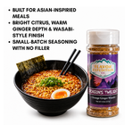 Bowl of ramen with a bottle of 'Dragon's Twilight' seasoning from Flavor Expedition Co.