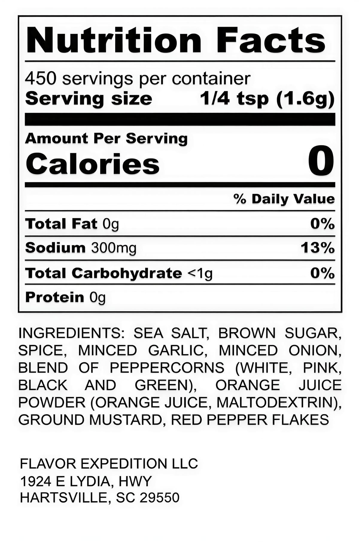 Nutrition facts for Bent Barrel Bird Brine, showcasing ingredients and serving size for poultry brine enthusiasts.