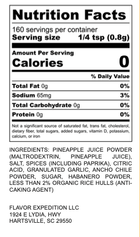 Nutrition label for Pineapple Habanero Seasoning - Island Sunrise, detailing ingredients and serving information.