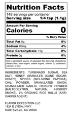 Hickory Honey BBQ Seasoning nutrition facts and ingredients list, including brown sugar and hickory powder.