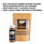 Spice jar and packaging with text about seasoning for poultry on a white background