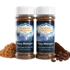 Two jars of 'Hazy Midnight' brown sugar and coffee rub from Flavor Expedition Co. with visible spices and coffee beans on a white background.