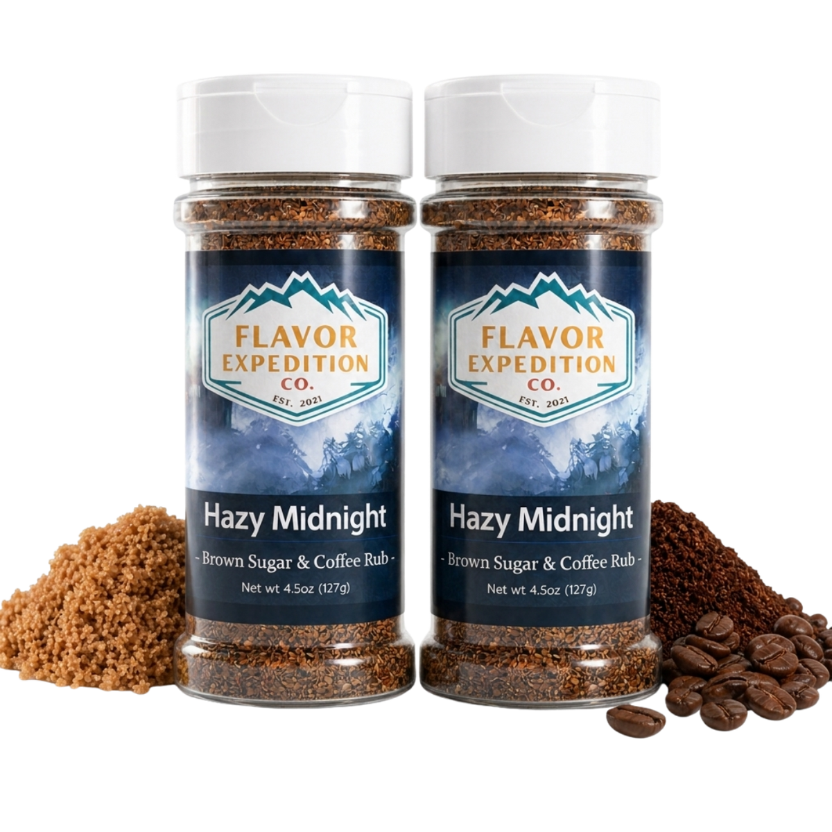 Brown Sugar Coffee Rub - Hazy Midnight seasoning bottles with brown sugar and coffee beans. [pack-2]