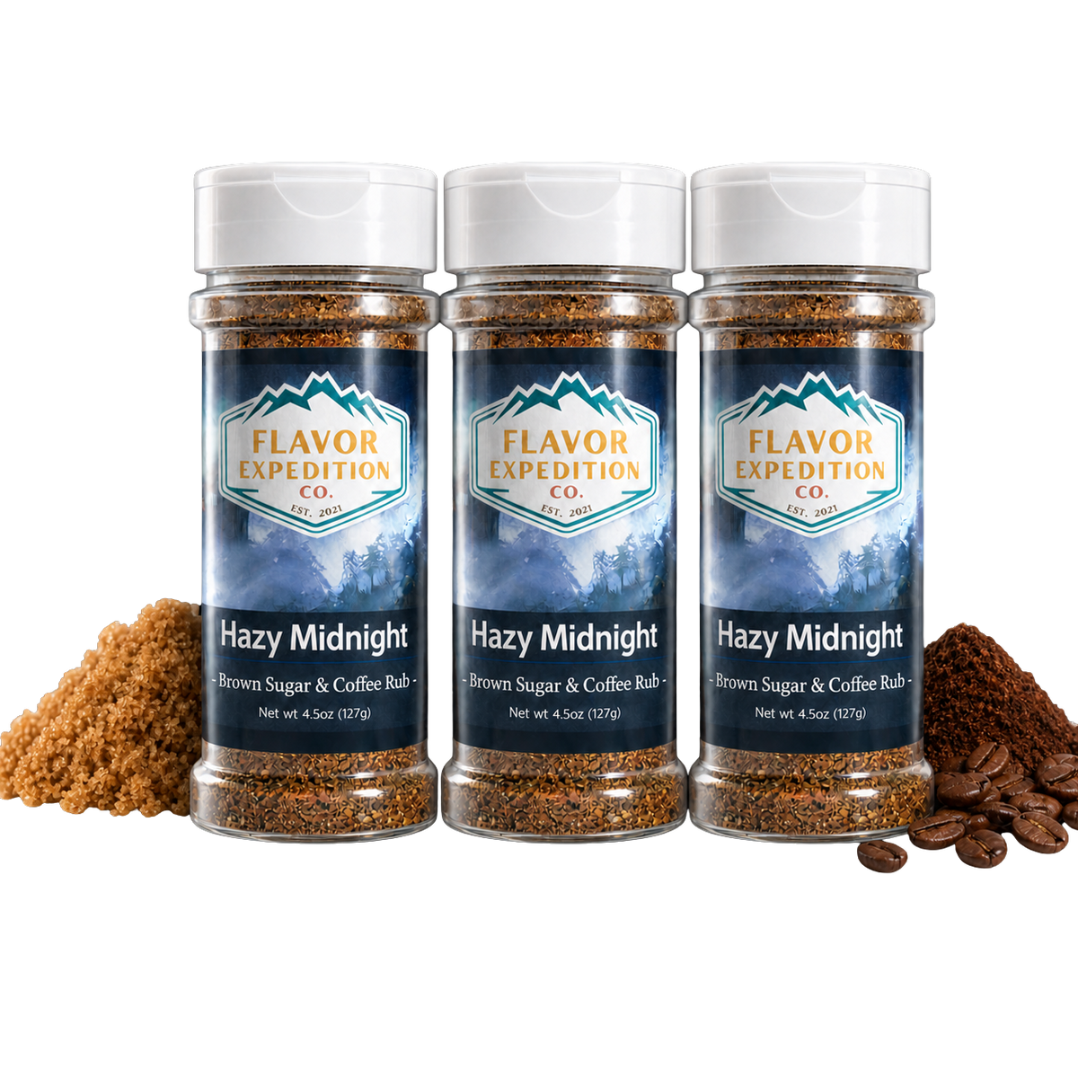 Brown Sugar Coffee Rub - Hazy Midnight seasoning jars with brown sugar and coffee beans. [pack-3]