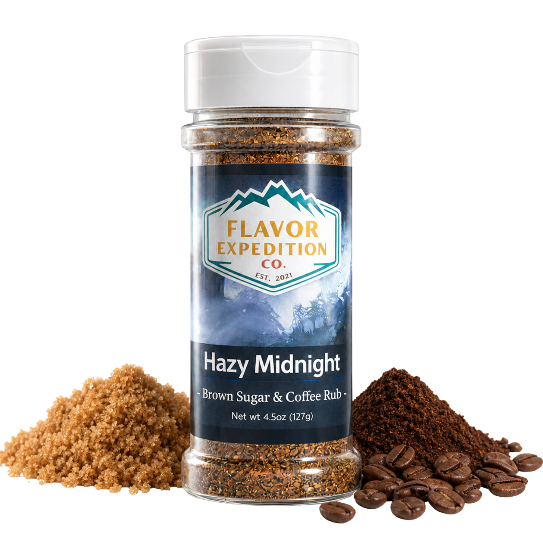 Brown Sugar Coffee Rub - Hazy Midnight seasoning with brown sugar, coffee grounds, and whole coffee beans. [pack-1]