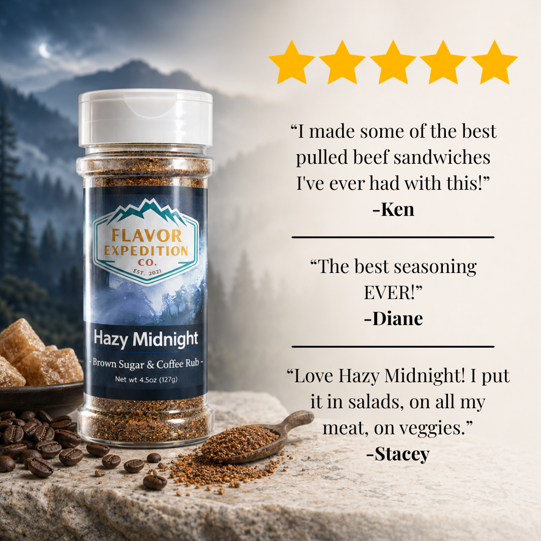 Brown Sugar Coffee Rub - Hazy Midnight seasoning with customer reviews and star ratings.