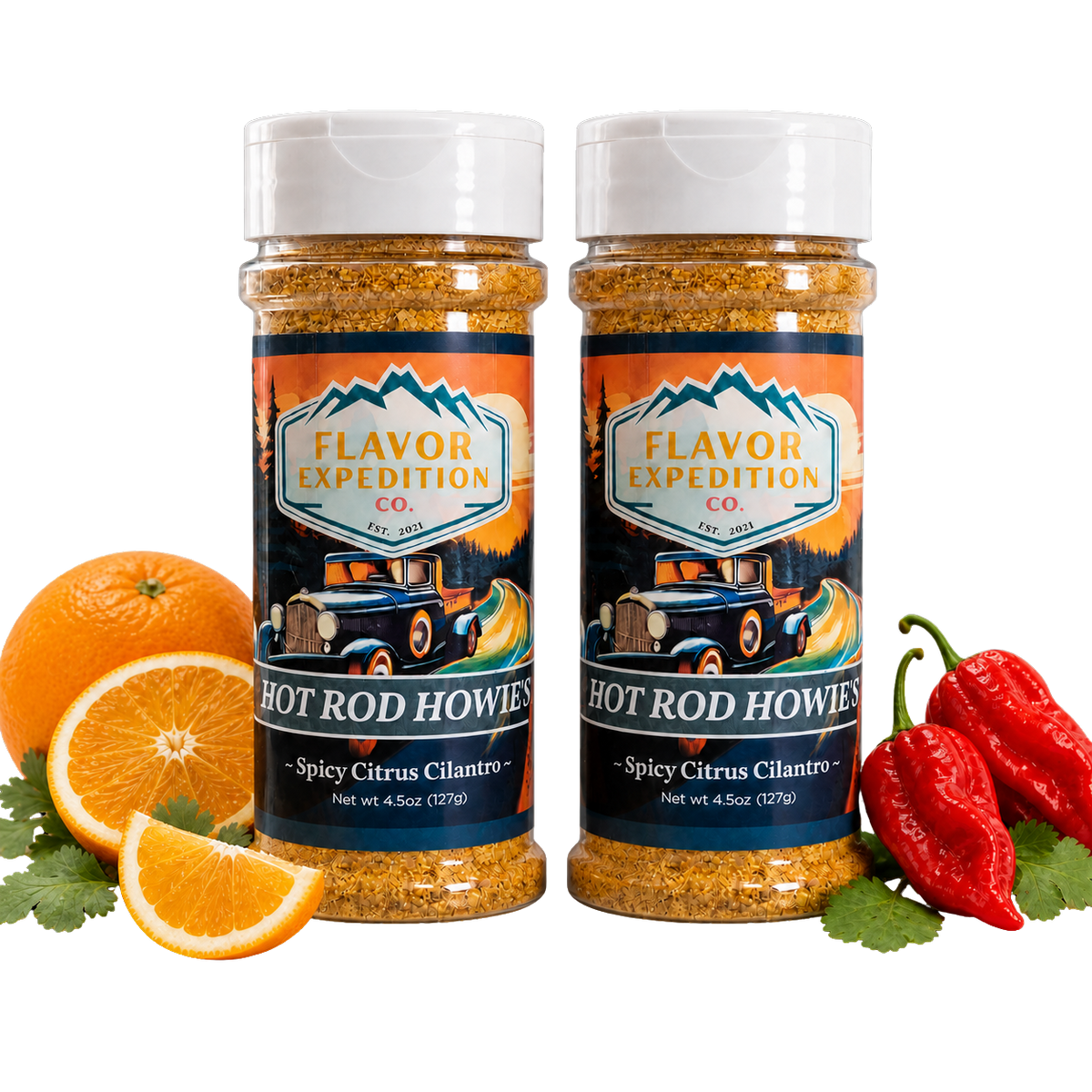 Spicy Citrus Cilantro Seasoning from Hot Rod Howie's with oranges and ghost peppers. [pack-2]
