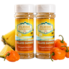 Two bottles of Flavor Expedition Co. Island Sunrise Pineapple Habanero seasoning with pineapples and habanero peppers on a white background.