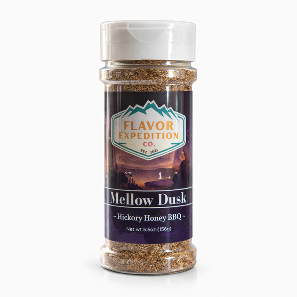 Spice jar labeled 'Mellow Dusk' by Flavor Expedition Co. on a white background