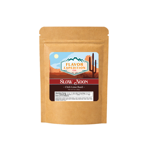 Kraft paper packaging with a desert-themed label for Flavor Expedition Co. on a white background