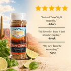 Spice jar with customer reviews and desert background