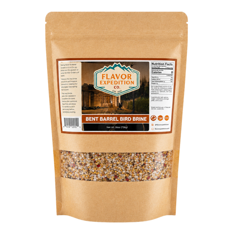 Brown package of Bent Barrel Bird Brine with Flavor Expedition Co. label on a white background