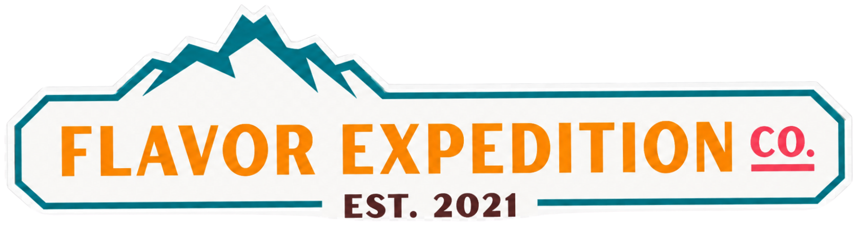 Logo of Flavor Expedition Co. with mountains in the background