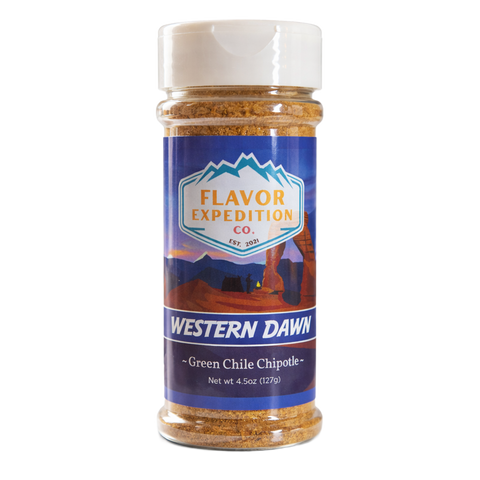 Green Chile Chipotle Seasoning by Western Dawn in a clear spice jar, showcasing southwestern flavors and aroma.