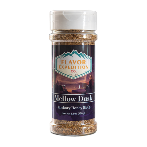 Hickory Honey BBQ Seasoning by Flavor Expedition Co., Mellow Dusk flavor in a 5.5oz jar.
