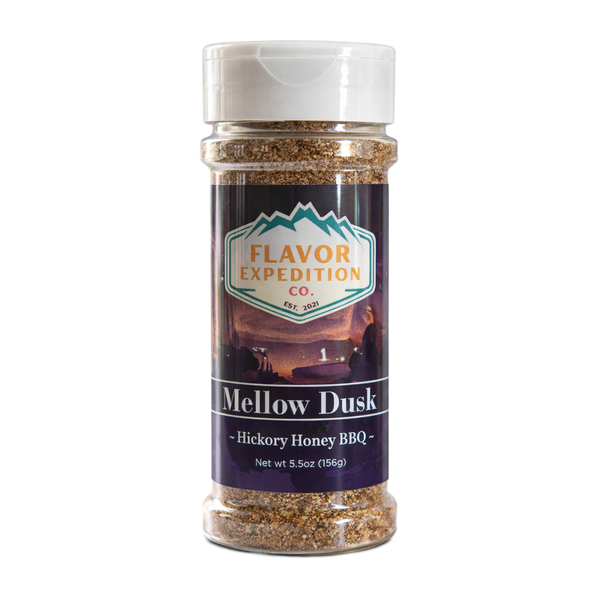 Hickory Honey BBQ Seasoning by Flavor Expedition Co., Mellow Dusk flavor in a 5.5oz jar.