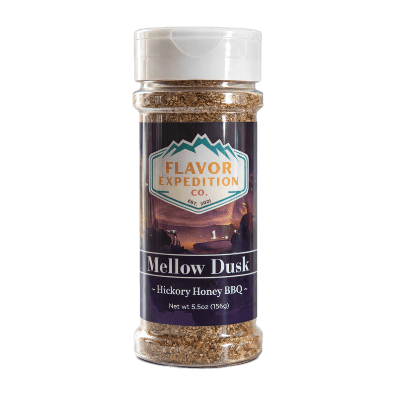 Hickory Honey BBQ Seasoning by Flavor Expedition Co., Mellow Dusk flavor in a 5.5oz jar.