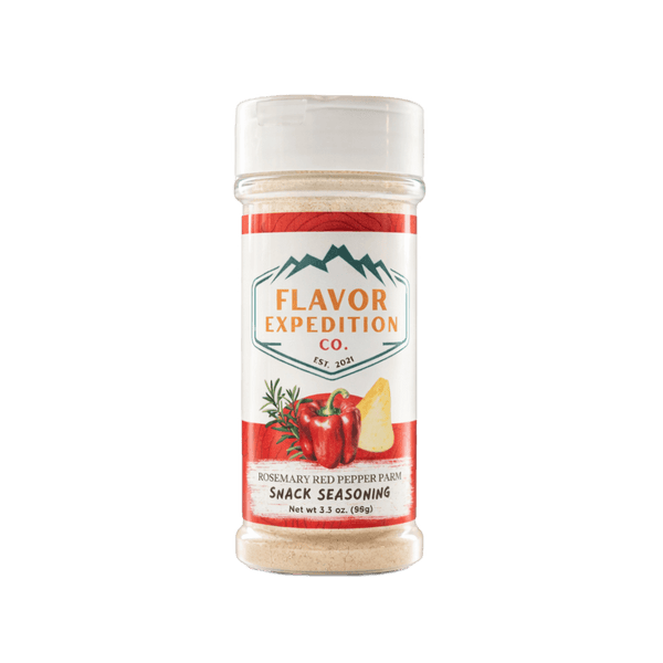 Bottle of Flavor Expedition Co. snack seasoning on a white background